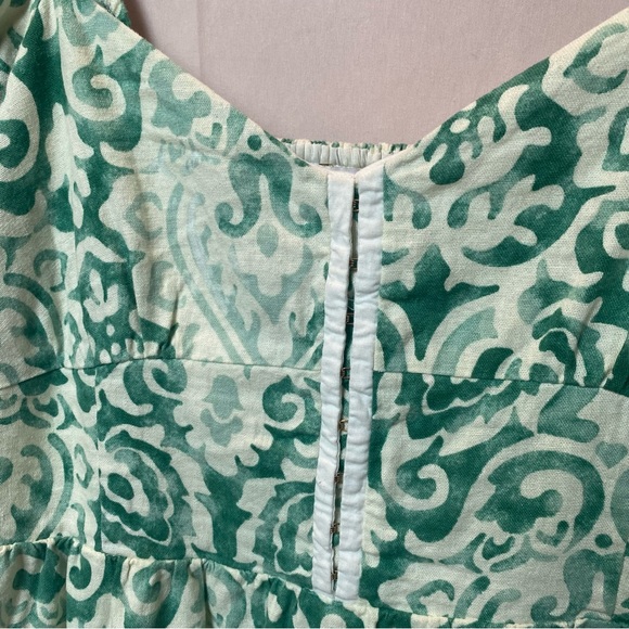 House of Harlow 1960 Women's Green Baroque Print Dress Size L Linen Blend Mini - Picture 3 of 11
